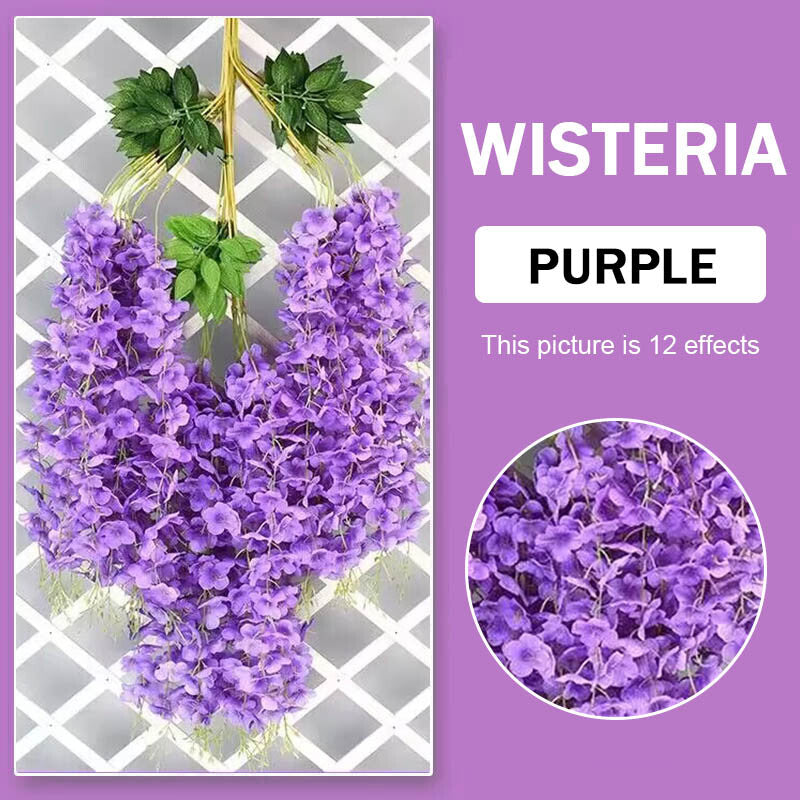12X Artificial Fake Hanging Wisteria Silk Flowers Vine Plant Home Garden Decor