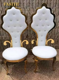 Royal Stainless Steel High-Back Leaf Design King Throne Chair for Banquets and Weddings