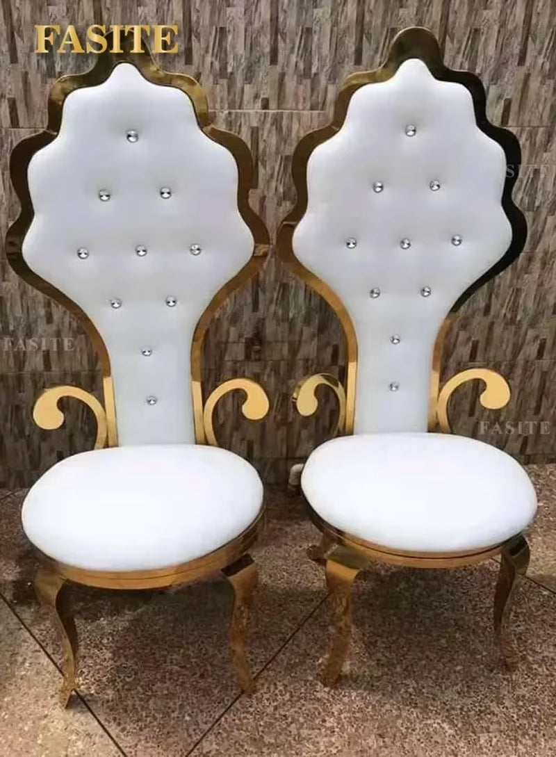 Royal Stainless Steel High-Back Leaf Design King Throne Chair for Banquets and Weddings