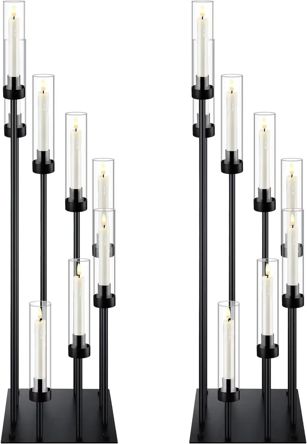 Black Candelabra Centerpieces with 8 Arms - Floor Candle Holders with Acrylic Shades for Wedding and Party Decoration (Available in Sets of 2, 5, or 10)