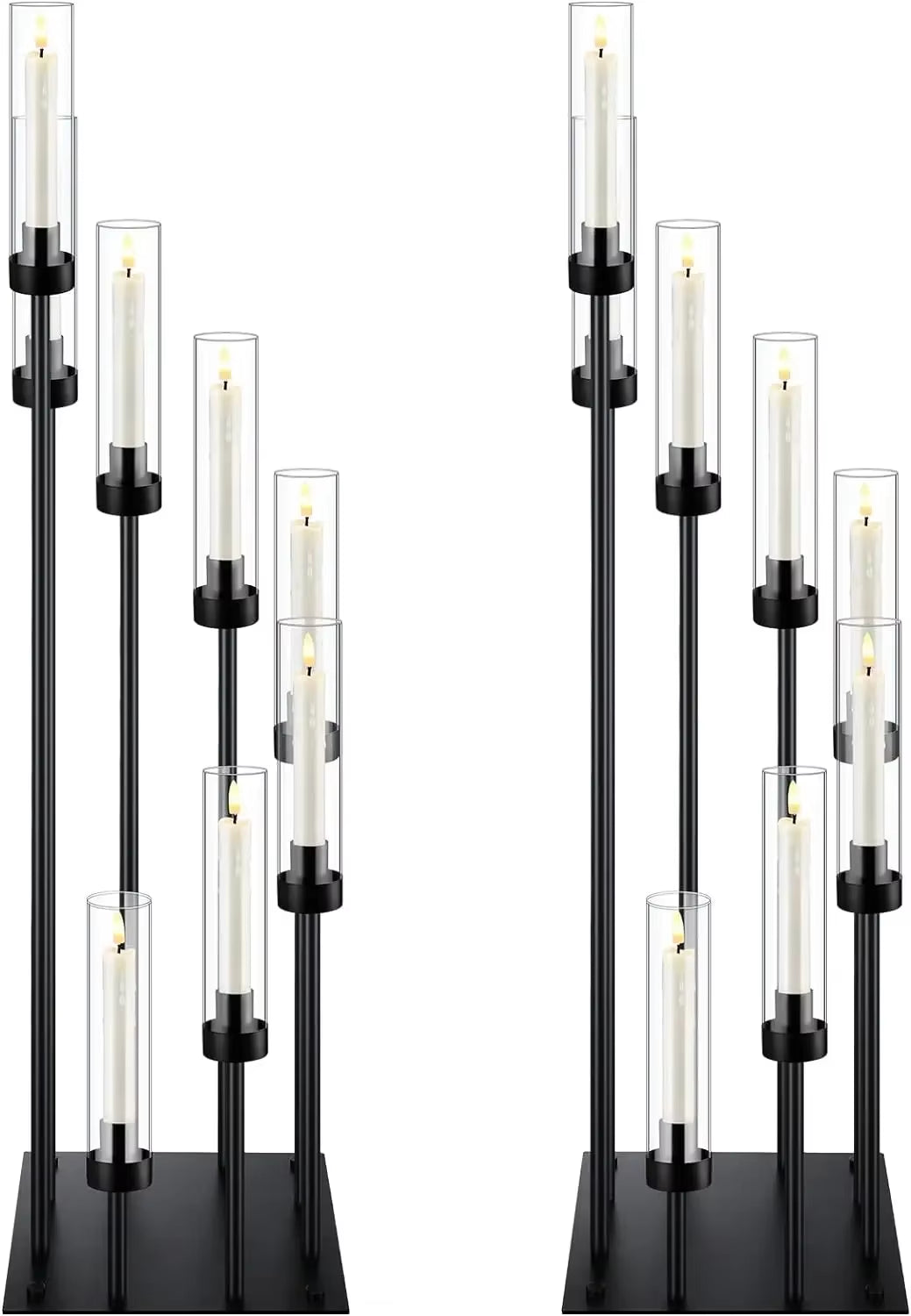 Black Candelabra Centerpieces with 8 Arms - Floor Candle Holders with Acrylic Shades for Wedding and Party Decoration (Available in Sets of 2, 5, or 10)