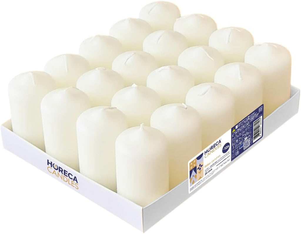 - Pillar Candles - Ivory - Set of 20 Decorative Candles - Ø 4 X 7 Cm (1.57 X 2.76 In) - 12 Hours Long Burning - Unscented - Dripless - Smokeless - RAL Quality