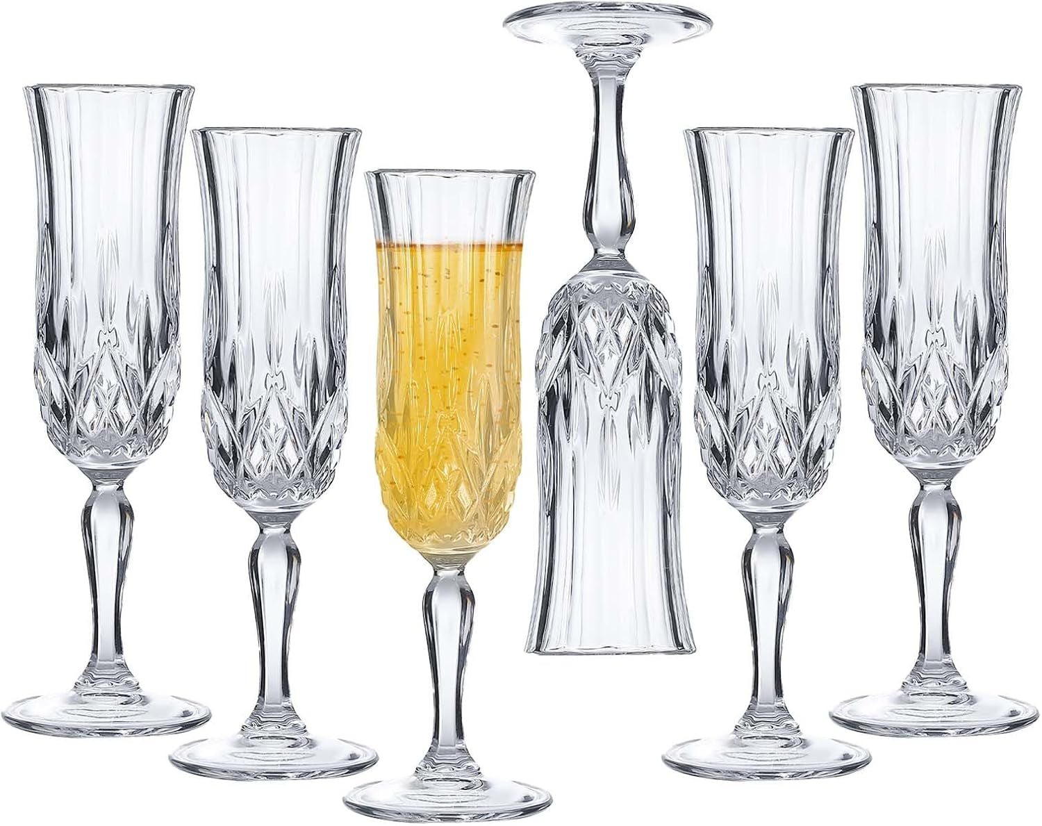 Prosecco Sparkling Wine Glasses, Crystal Champagne Flutes, Set of 6 123Ml Elegant Party Champagne Glasses, Ideal for Celebrations and Special Occasions, Premium Quality Crystal Glassware