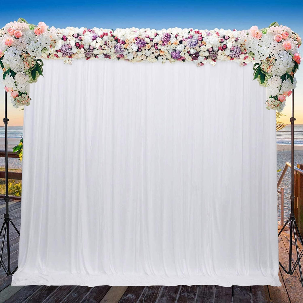 Pleated White Silk Backdrops Decorative Curtain Background 150GSM Fabric Backdrop for Christmas, Weddings, Parties, Events, Photography, 3 Metres X 6 Metres