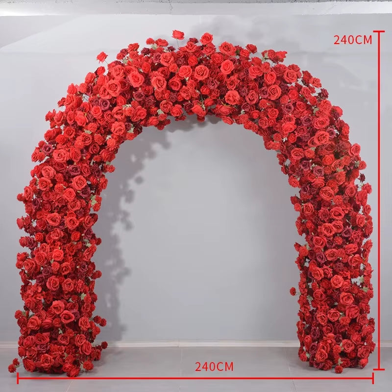 Artificial Burgundy Red Rose U-Arch Floral Decor for Wedding Stage and Event Celebrations