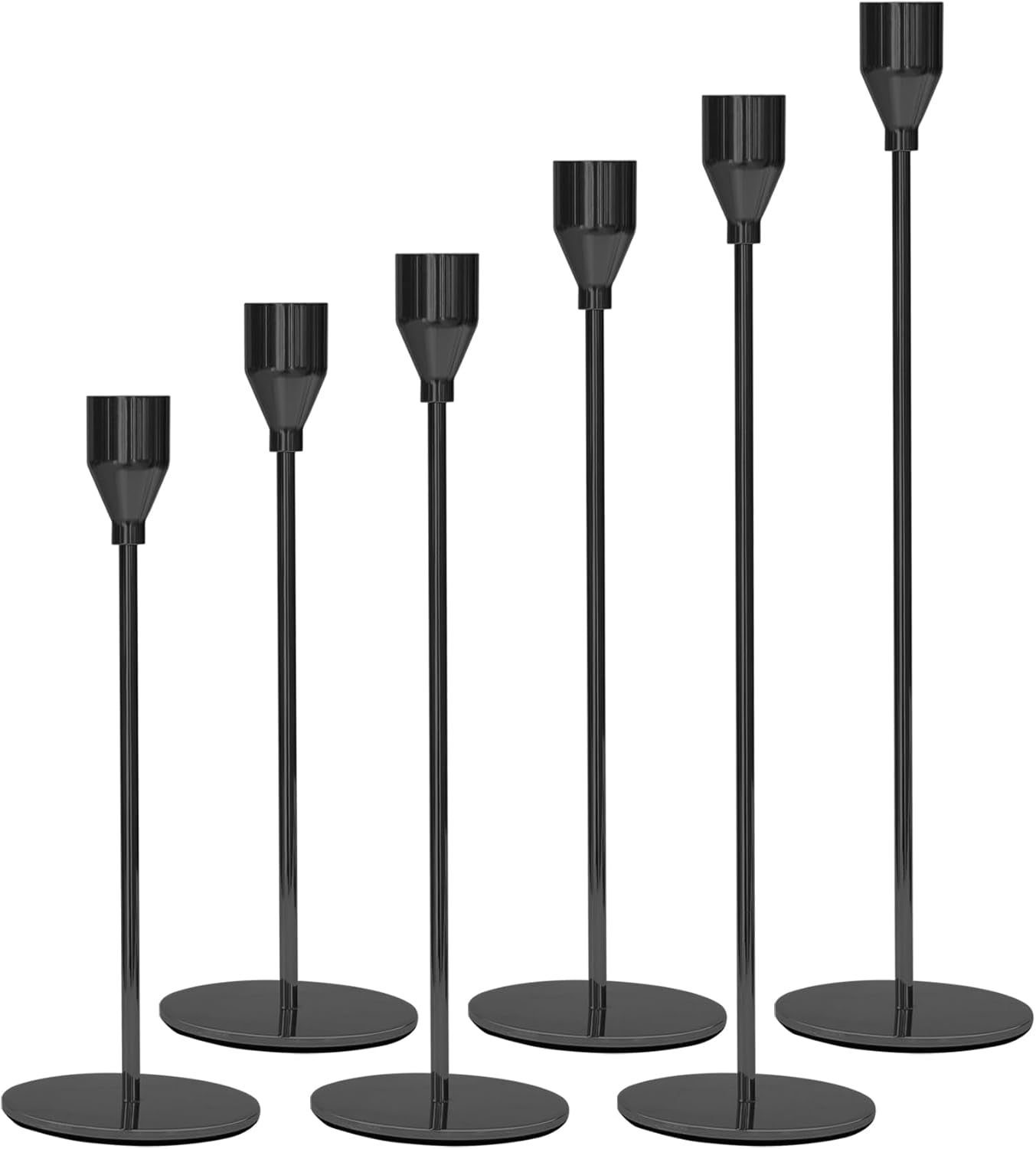 Candle Holder, Black Candlestick Holders Set of 6, Metal Taper Black Candle Holders, Tall Candle Holder, Fits 3/4 Inch Thick Candle&Led Candles, for Table Centerpiece, Mantels, Weddings, Dining, Party