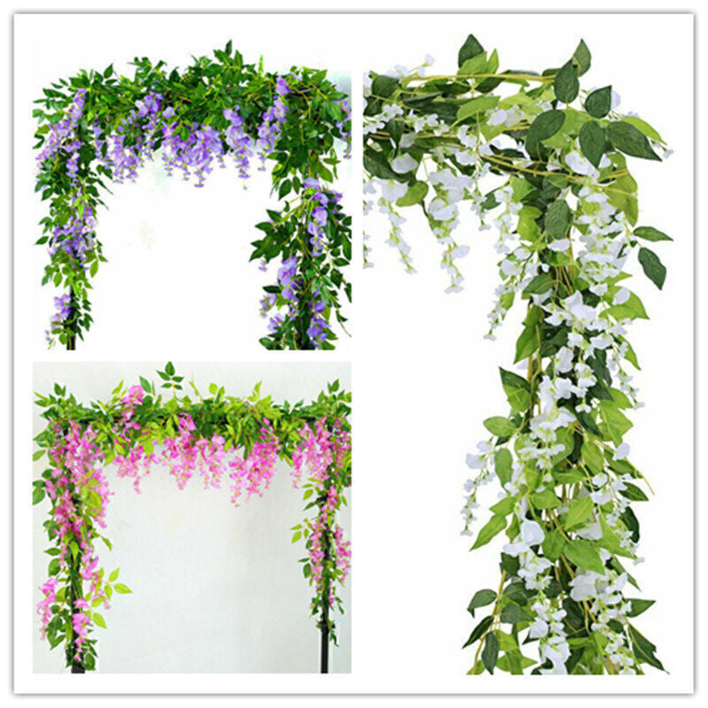 2X7FT Artificial Wisteria Vine Garland Foliage Plant Trailing Flower Home Decor