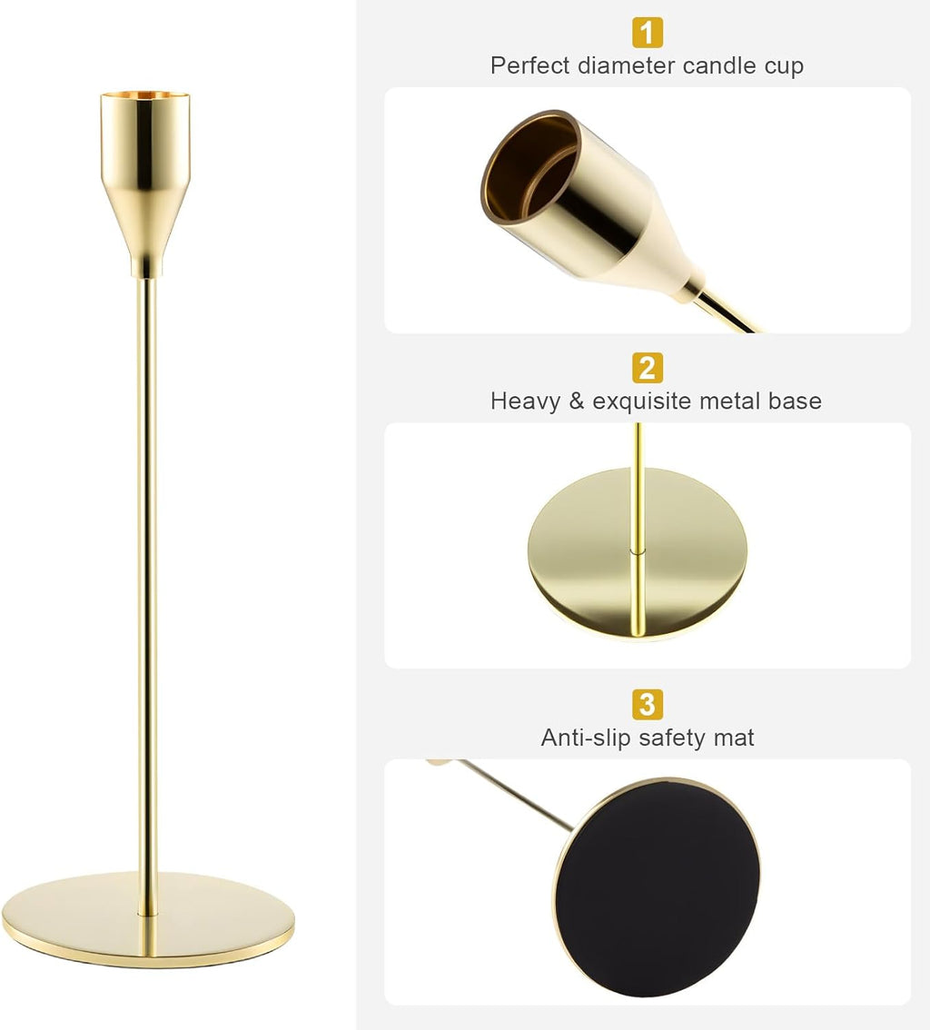 Set of 6 Gold Candlestick Holders for Taper Candles – Elegant Metal Candle Stands for Weddings, Parties & Home Decor (Fits 3/4" Candles) – Tall & Short Candle Holders
