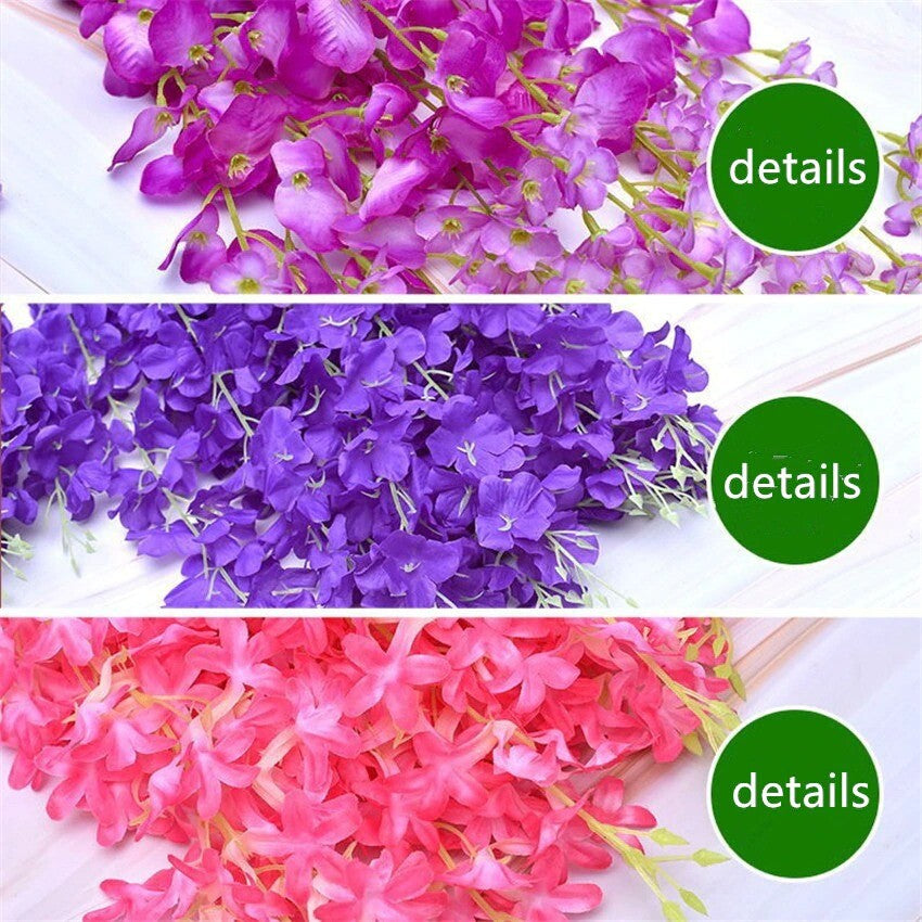 12X Artificial Fake Hanging Wisteria Silk Flowers Vine Plant Home Garden Decor