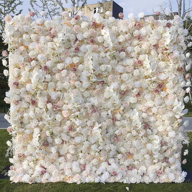 Luxury Blue Series Rose Hydrangea Babysbreath 5D Roll up Cloth Flower Wall Wedding Backdrop Milan Turf Plant Wall Event Props