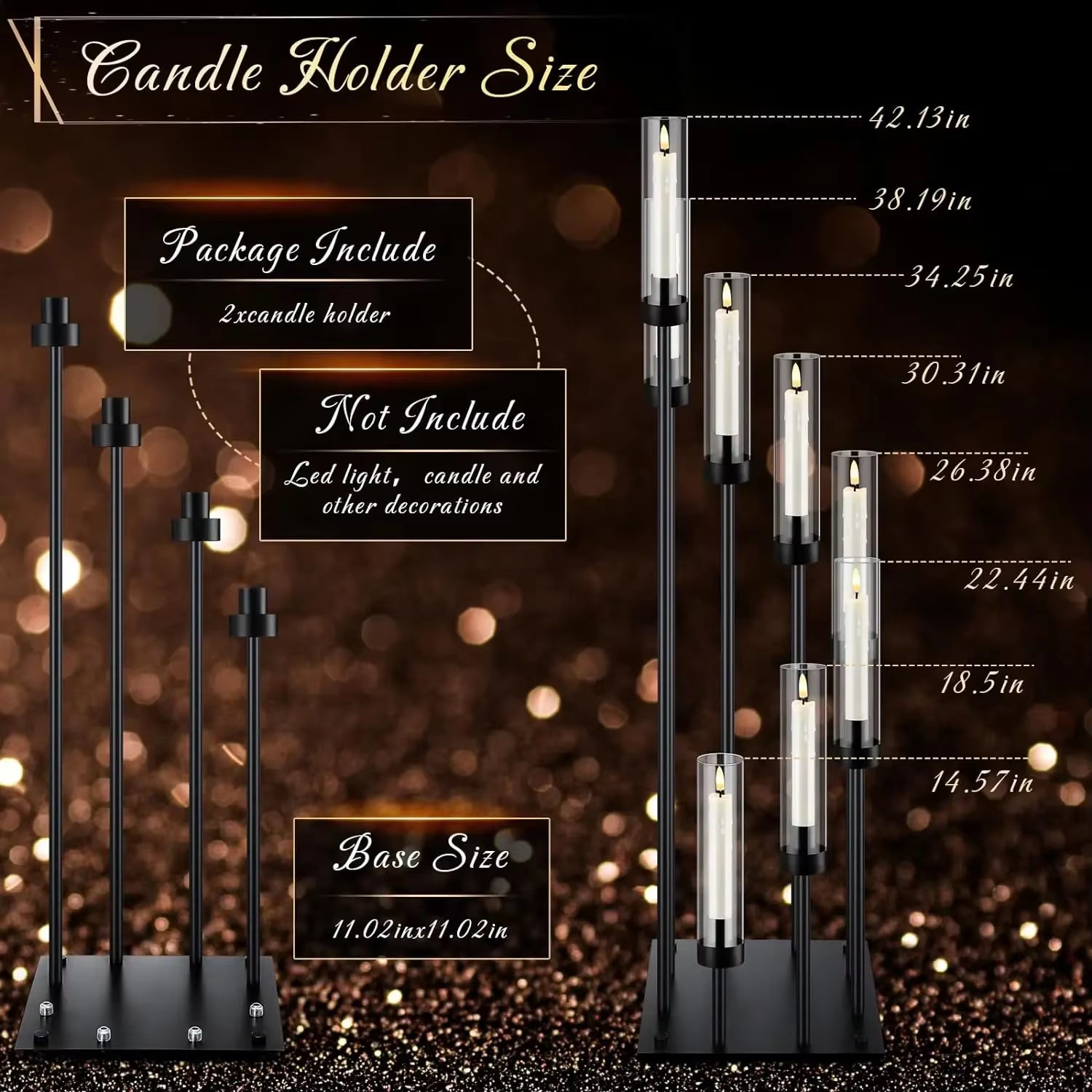 Black Candelabra Centerpieces with 8 Arms - Floor Candle Holders with Acrylic Shades for Wedding and Party Decoration (Available in Sets of 2, 5, or 10)