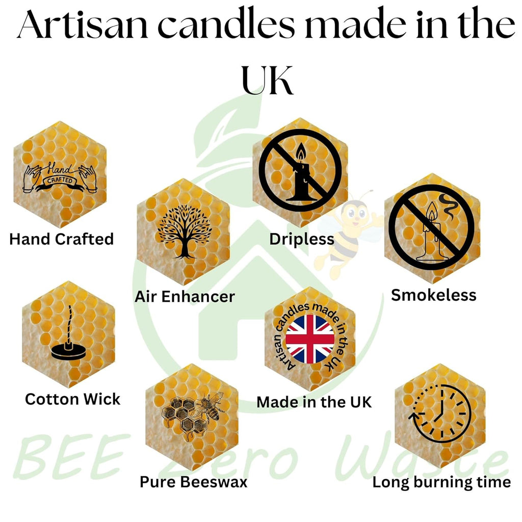 Beeswax Taper Candles 9'' (230 Mm), Bundle of 4 Pairs,Uk Handcrafted, over 10.5 Hours of Burn Time Each, Air-Purifying, and Dripless - Brighten Your Space!