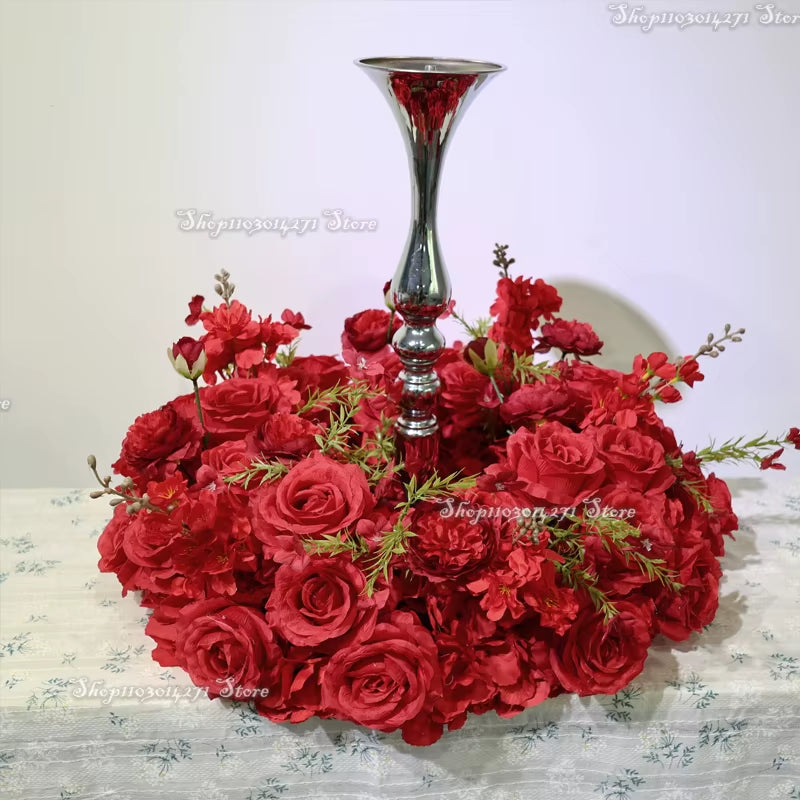 Red Artificial Rose Ferris Wheel Floral Arrangement for Wedding Table Decoration