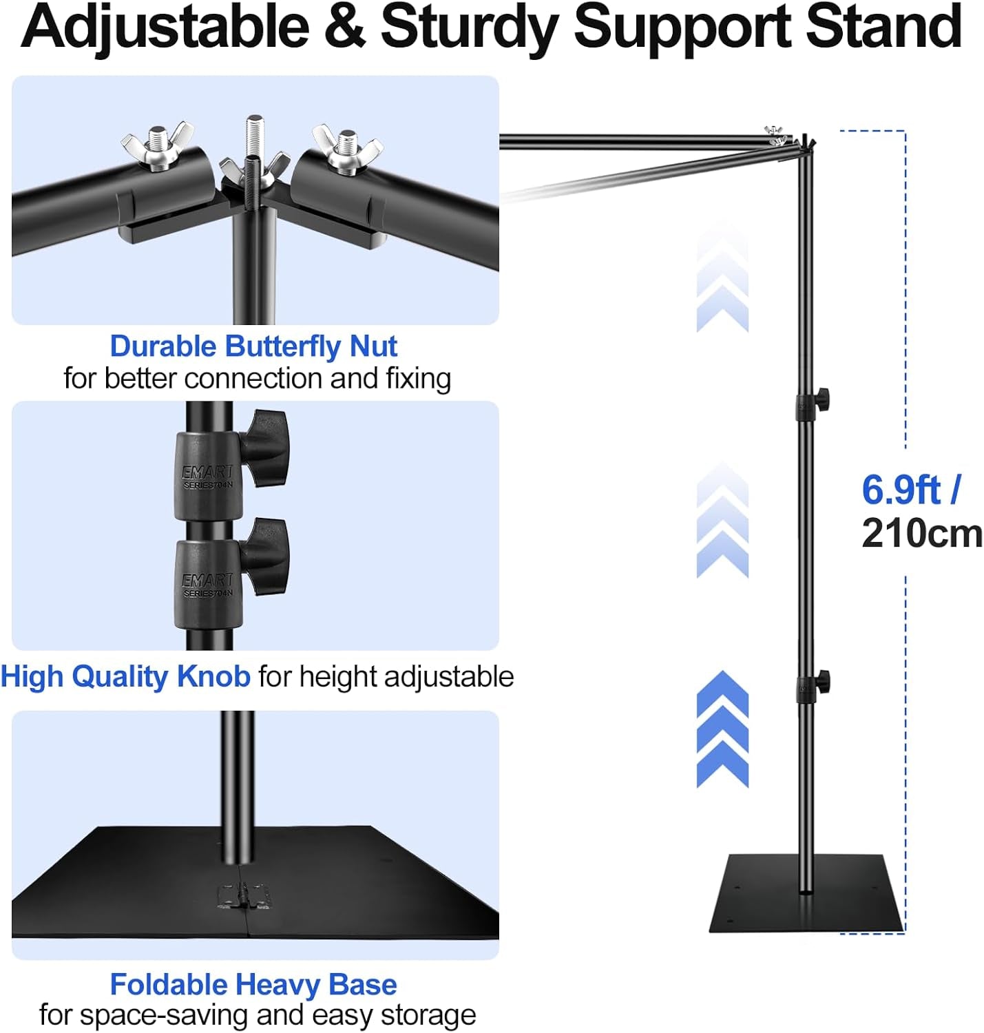 7X10Ft (2.1X3M) Photography Backdrop Stand for Parties, Adjustable Photo Pipe and Drape Background Back Drop Holder Frame Kit with Heavy Duty Metal Steel Base for Birthday Wedding - Black