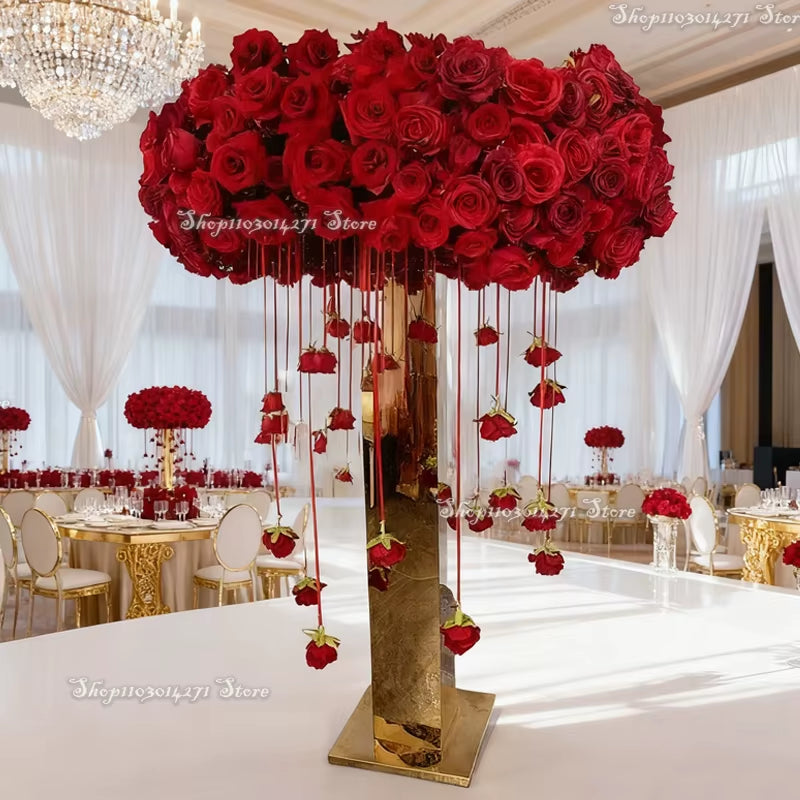 Red Artificial Rose Ferris Wheel Floral Arrangement for Wedding Table Decoration