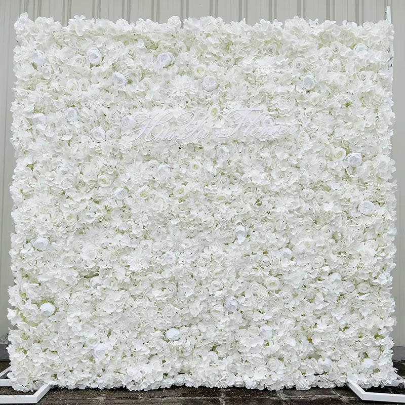 Luxury Blue Series Rose Hydrangea Babysbreath 5D Roll up Cloth Flower Wall Wedding Backdrop Milan Turf Plant Wall Event Props