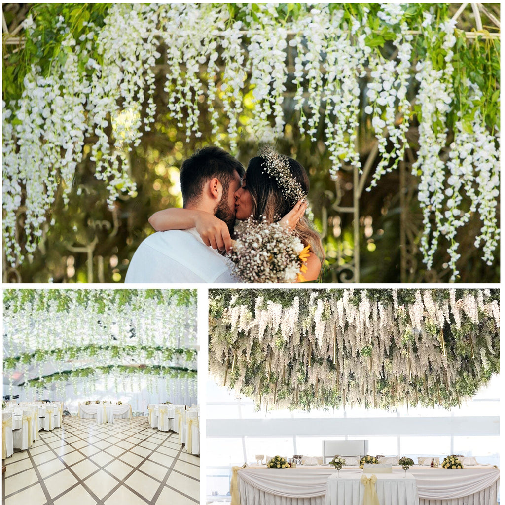 12X Artificial Fake Hanging Wisteria Silk Flowers Vine Plant Home Garden Decor