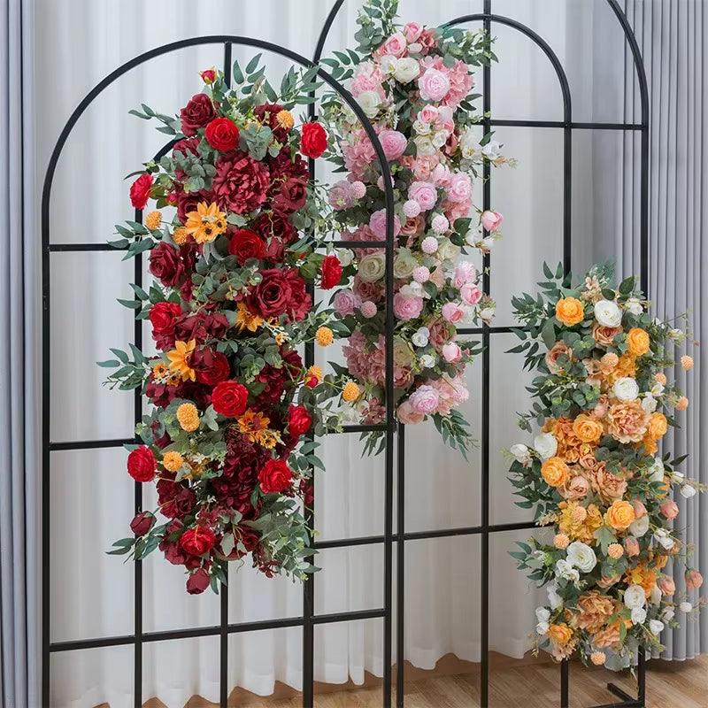 100CM European Peony Rose Floral Arrangement for Outdoor Wedding Decoration, Background Wall Display, and Dining Table Centerpiece with Striped Accents