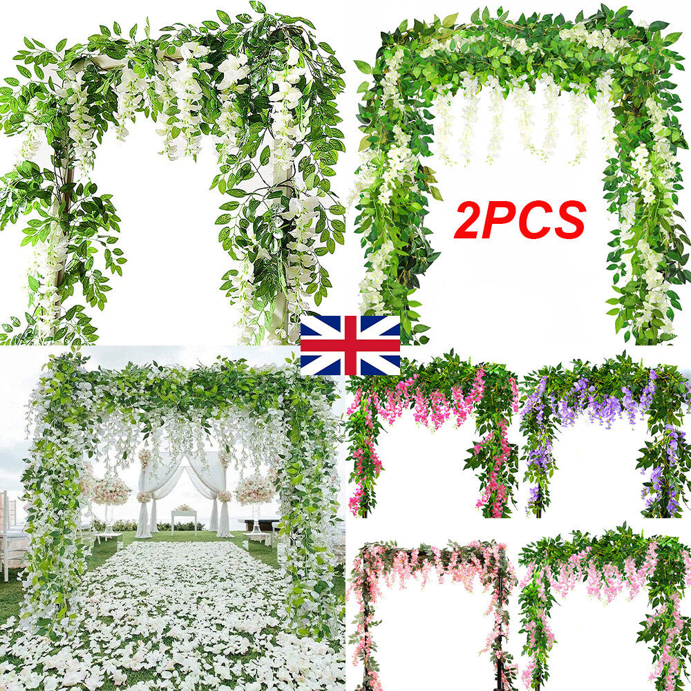 2X7FT Artificial Wisteria Vine Garland Foliage Plant Trailing Flower Home Decor