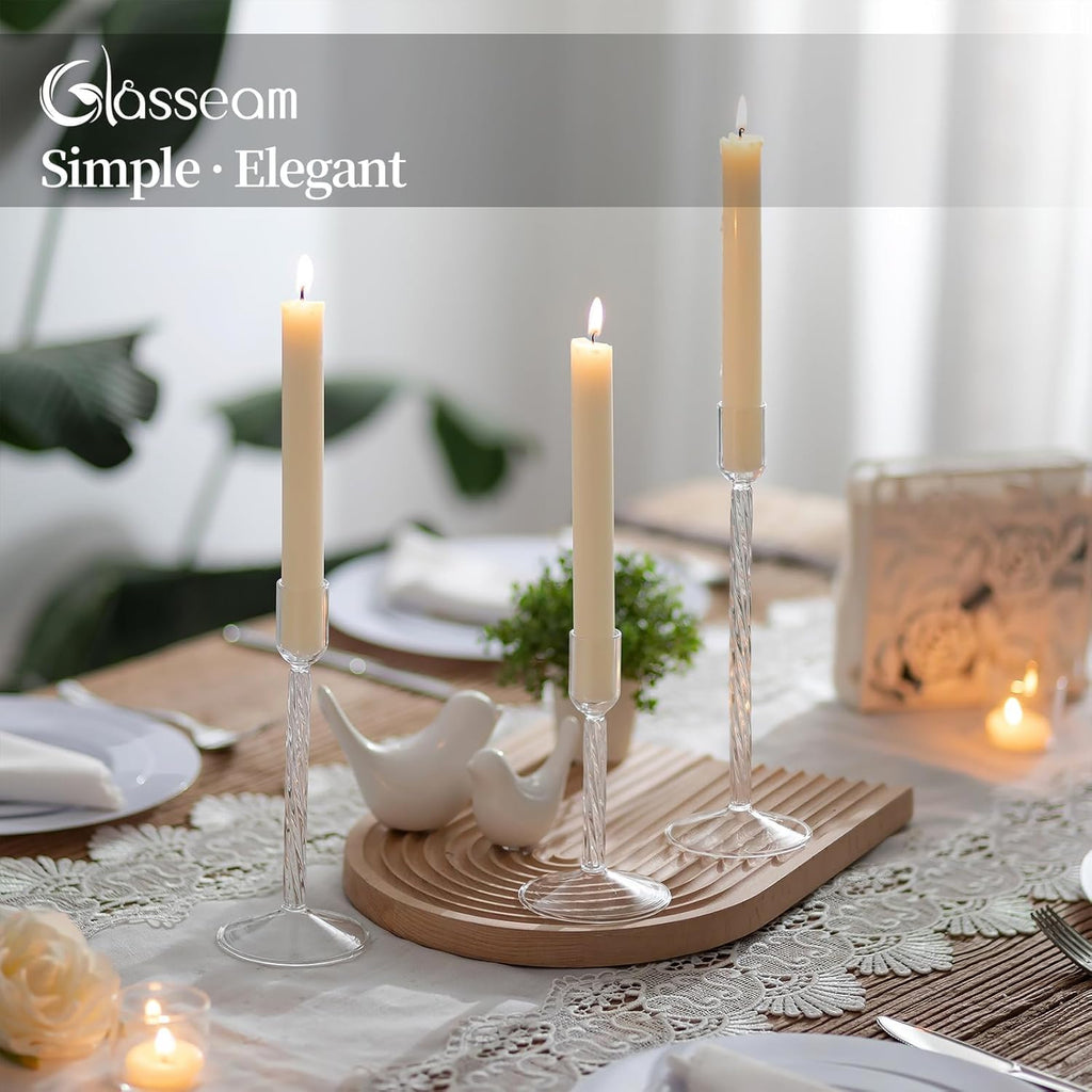 Glass Candle Sticks Holder Tall: Taper Candle Holder Set of 3 Decorative Candlesticks Clear Candle Holders for Living Room Modern Candlestick Holders for Home Wedding Centrepiece Decoration