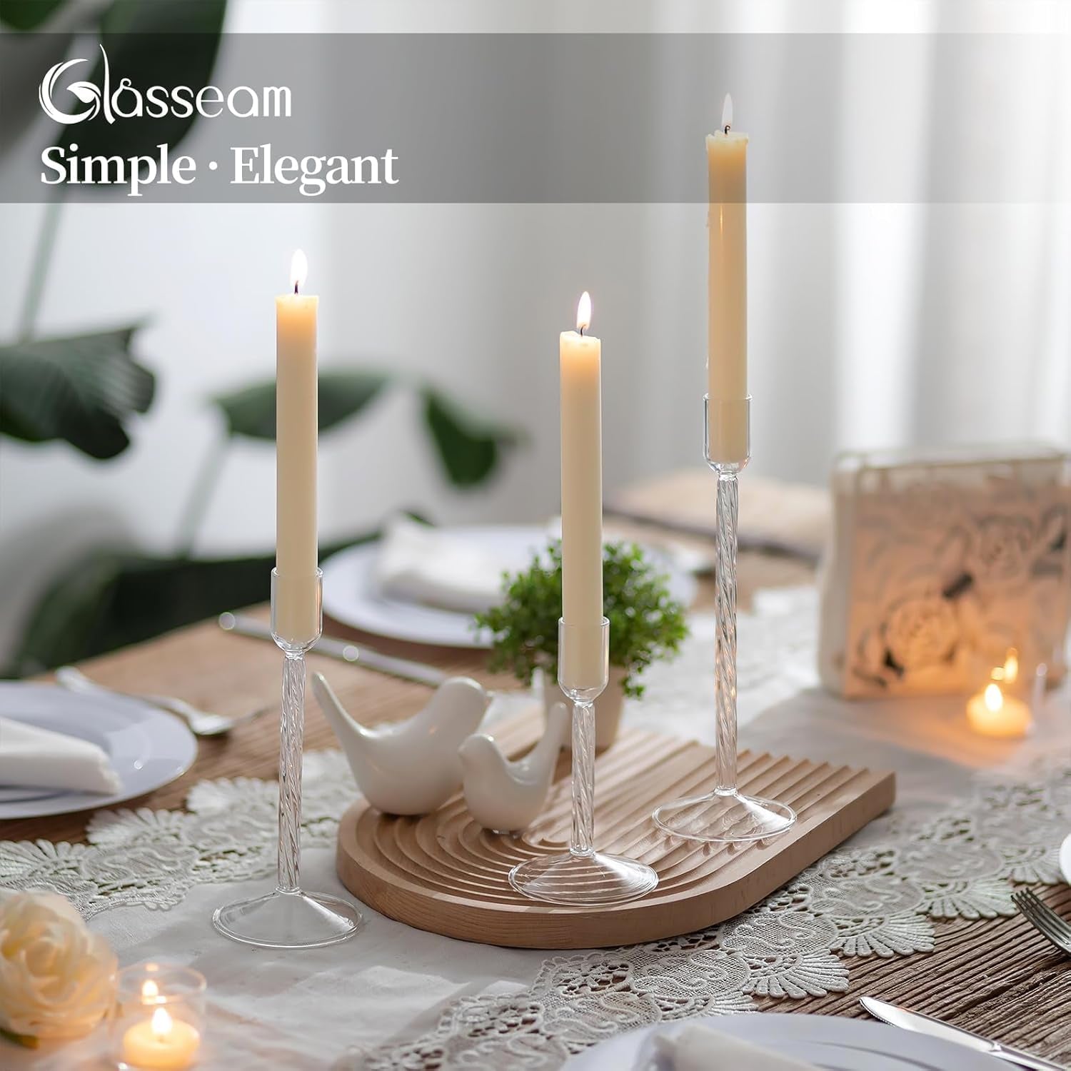 Glass Candle Sticks Holder Tall: Taper Candle Holder Set of 3 Decorative Candlesticks Clear Candle Holders for Living Room Modern Candlestick Holders for Home Wedding Centrepiece Decoration