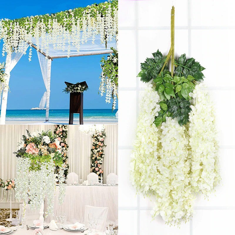 12X Artificial Fake Hanging Wisteria Silk Flowers Vine Plant Home Garden Decor