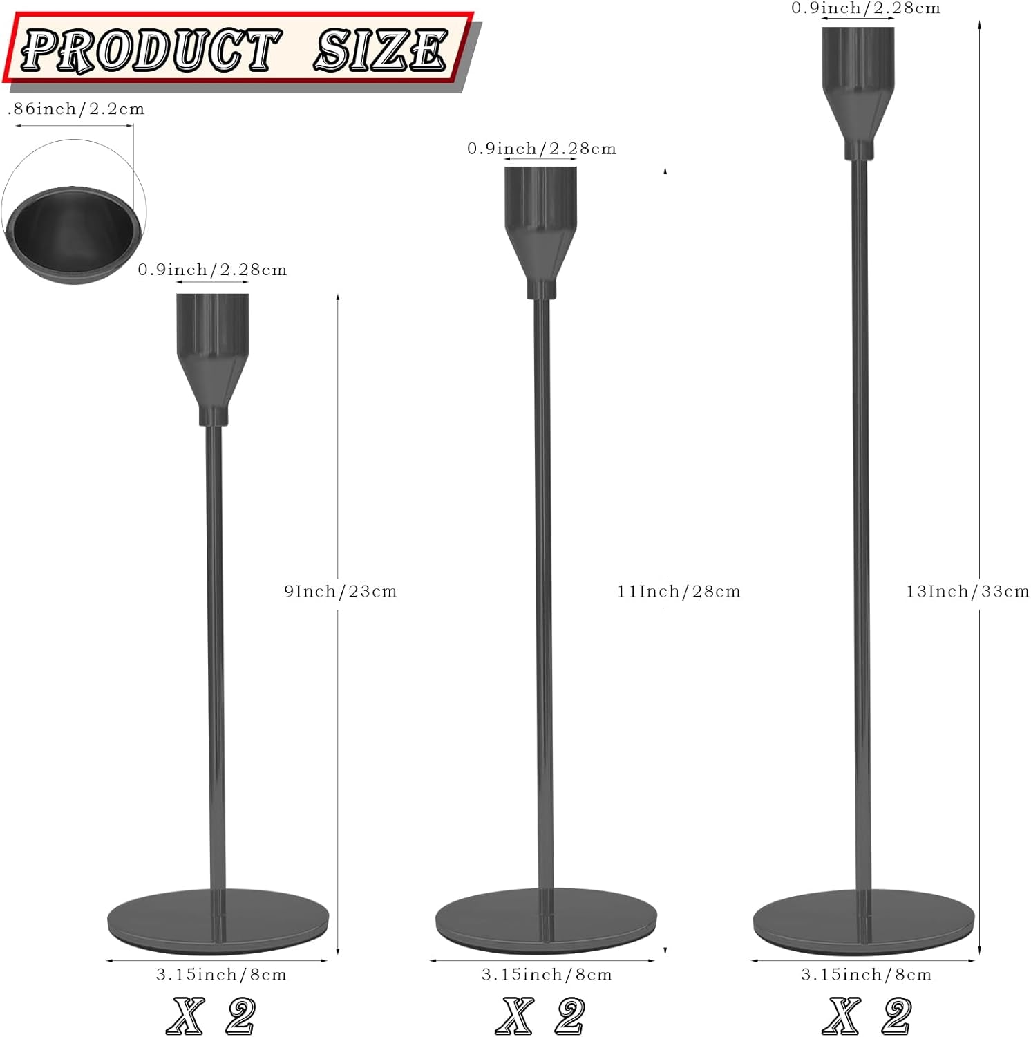 Candle Holder, Black Candlestick Holders Set of 6, Metal Taper Black Candle Holders, Tall Candle Holder, Fits 3/4 Inch Thick Candle&Led Candles, for Table Centerpiece, Mantels, Weddings, Dining, Party