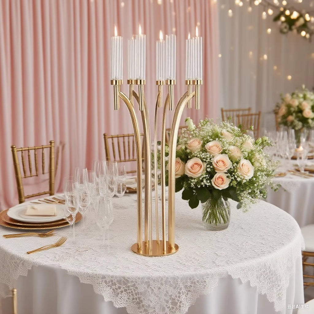 8-Arm Metal Candelabra with Acrylic Candle Holders - Elegant Wedding Centerpieces and Floral Stands for Home Events (1/2/4 Pieces)