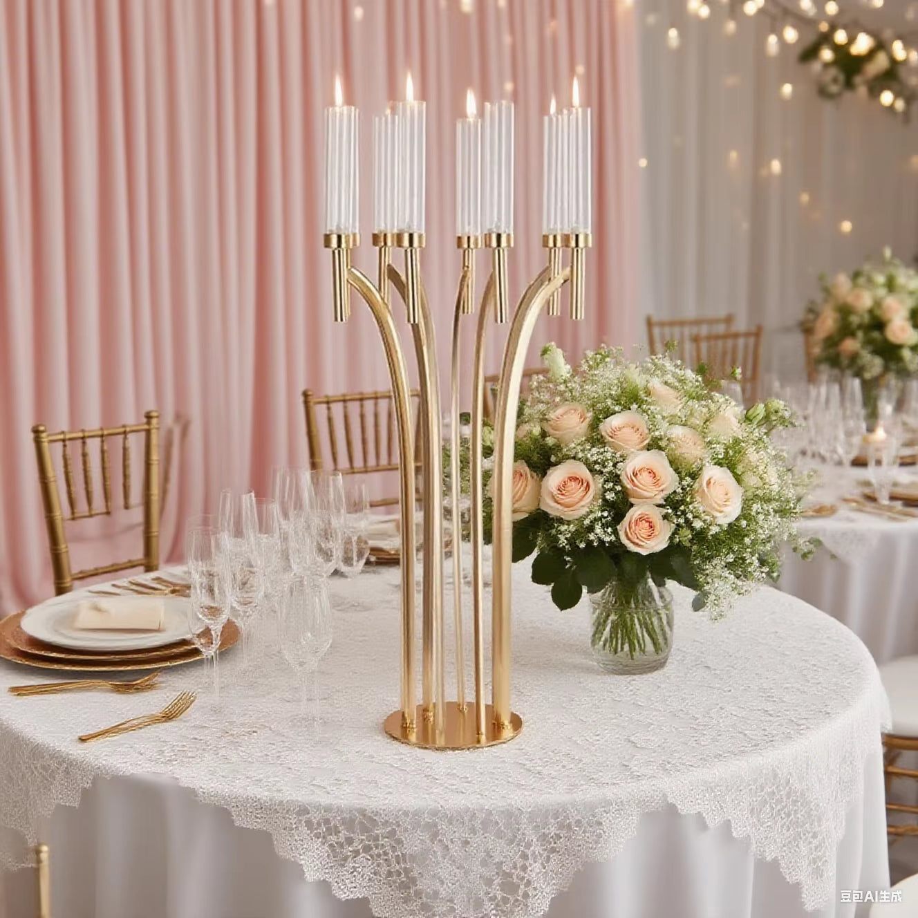 8-Arm Metal Candelabra with Acrylic Candle Holders - Elegant Wedding Centerpieces and Floral Stands for Home Events (1/2/4 Pieces)