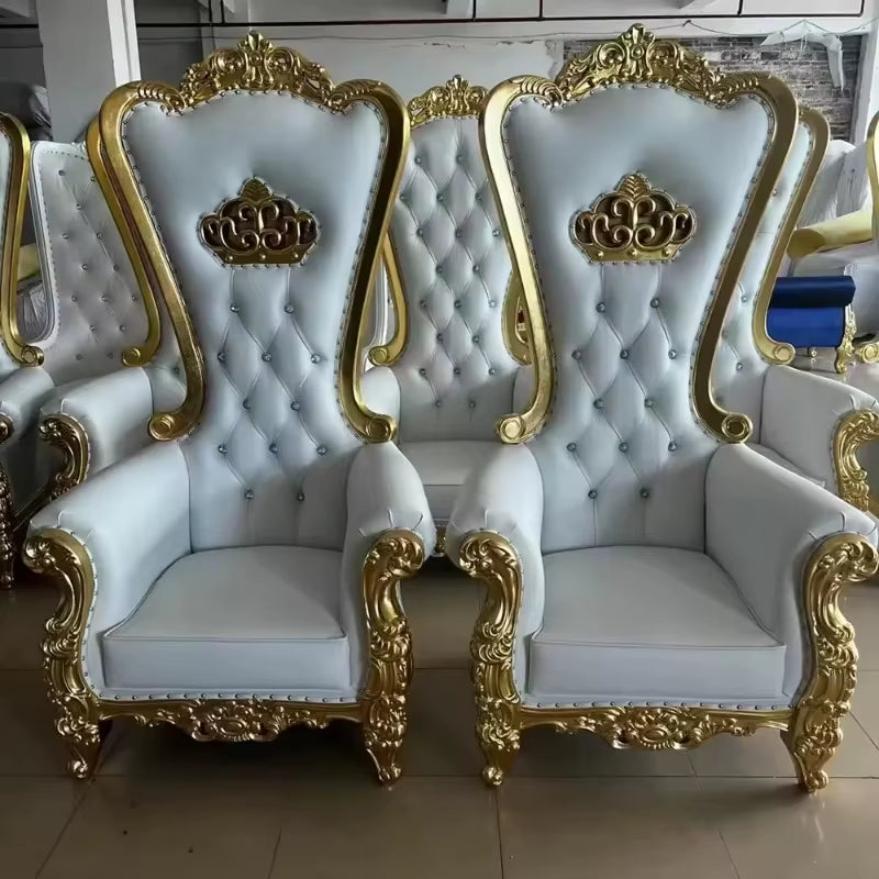 Furniture for Party Hotel Decor Luxury King Throne Chair Mahogany Sungkai High Back Silver White Royal Antique