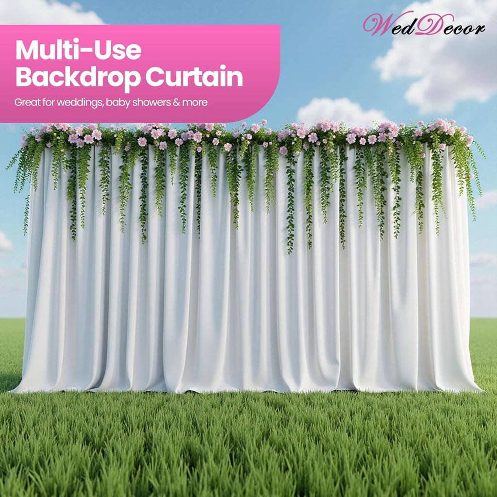 Pleated White Silk Backdrops Decorative Curtain Background 150GSM Fabric Backdrop for Christmas, Weddings, Parties, Events, Photography, 3 Metres X 6 Metres