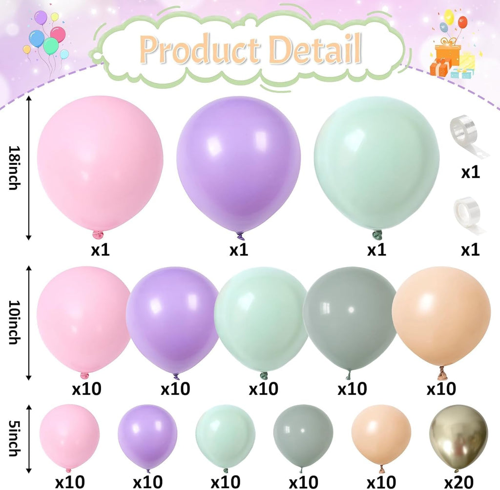 Fairy Balloon Arch Garland Kit, 125Pcs Sage Green Pink Purple and Green Gold Spring Balloons for Girl Wonderland Fairy First Birthday Baby Shower Tea Party Wedding Wildflower Party Decorations