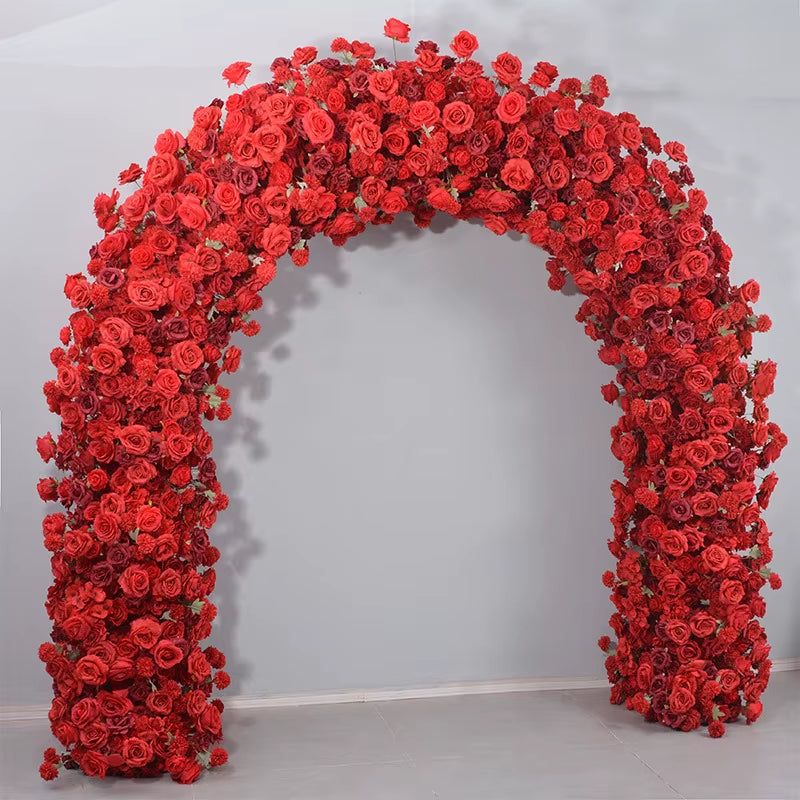 Artificial Burgundy Red Rose U-Arch Floral Decor for Wedding Stage and Event Celebrations