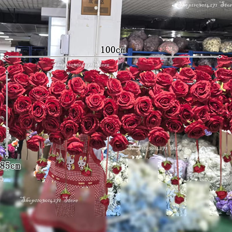Red Artificial Rose Ferris Wheel Floral Arrangement for Wedding Table Decoration