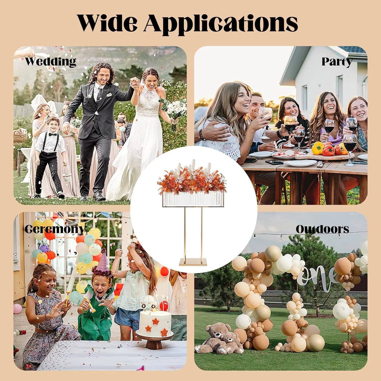 Elegant Acrylic Flower Stand with Gold Metal Base and Sparkling Pendant for Wedding and Event Decor