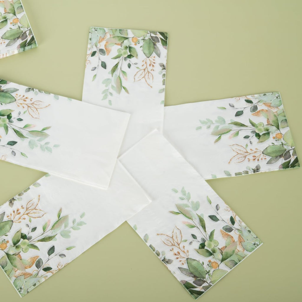 100PCS Sage Green Eucalyptus Napkins - Disposable Paper Serviettes with Greenery Print - Extra Large 40X33Cm Guest Towels for Party Decoration