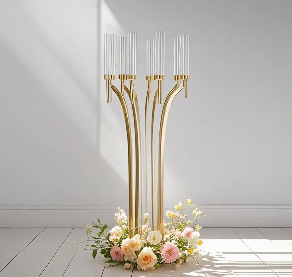 8-Arm Metal Candelabra with Acrylic Candle Holders - Elegant Wedding Centerpieces and Floral Stands for Home Events (1/2/4 Pieces)