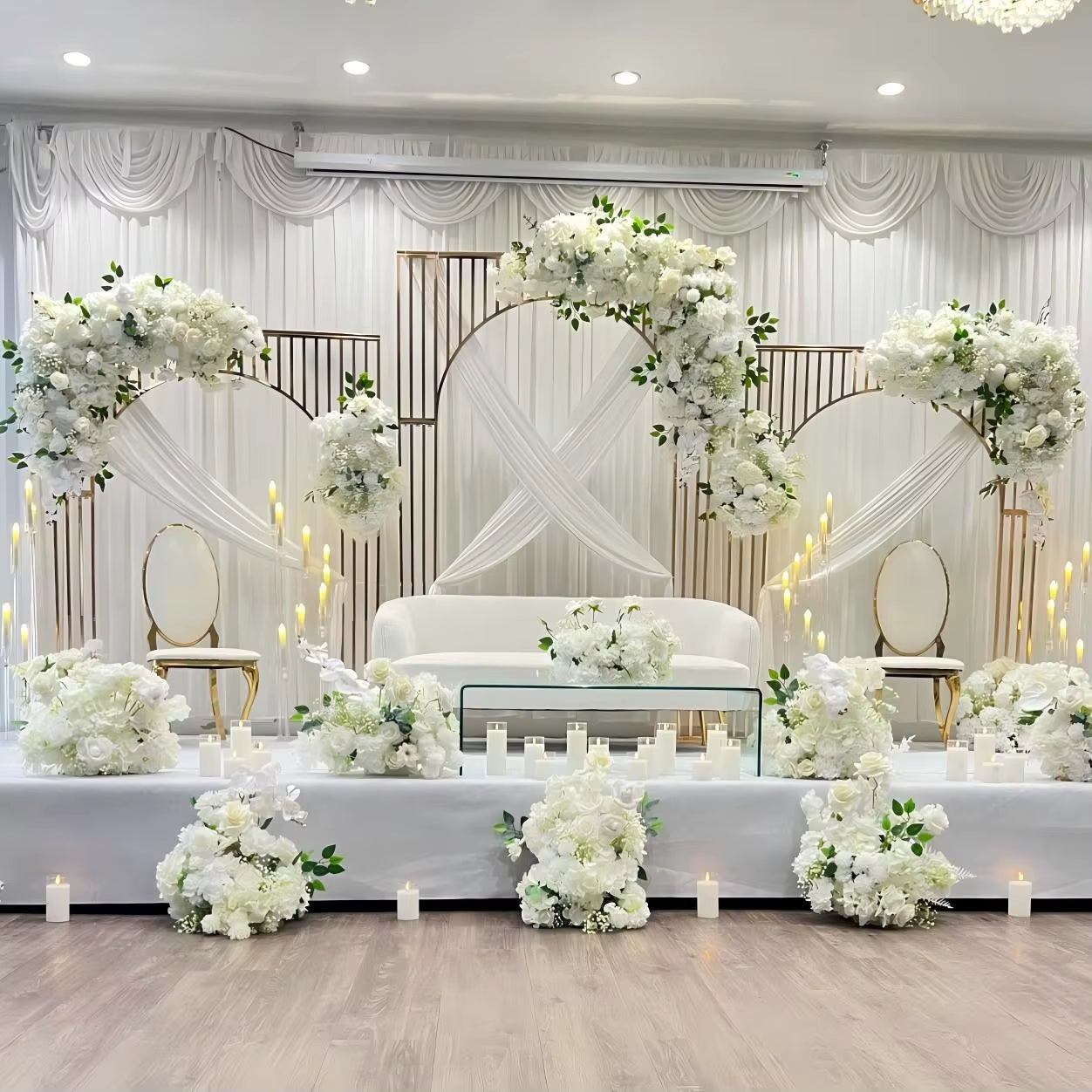 Elegant DIY Golden Arches Floral Stand for Wedding, Birthday, and Outdoor Family Stage Photo Backdrops