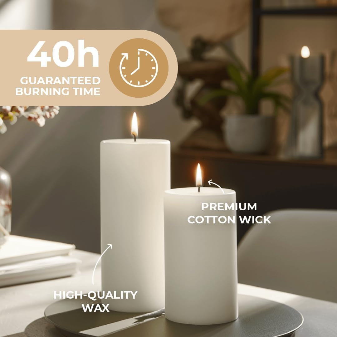 - Pillar Candles - Ivory - Set of 20 Decorative Candles - Ø 4 X 7 Cm (1.57 X 2.76 In) - 12 Hours Long Burning - Unscented - Dripless - Smokeless - RAL Quality