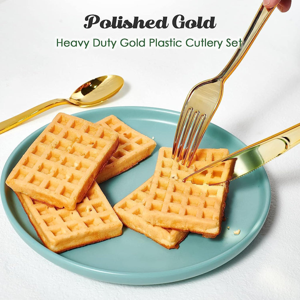 120 Pack Gold Plastic Cutlery Set, Including 40 Forks, 40 Knives, 40 Spoons, Reusable Heavy Duty Plastic Silverware Set for Christmas Weddings, Birthday, Parties, Dinners