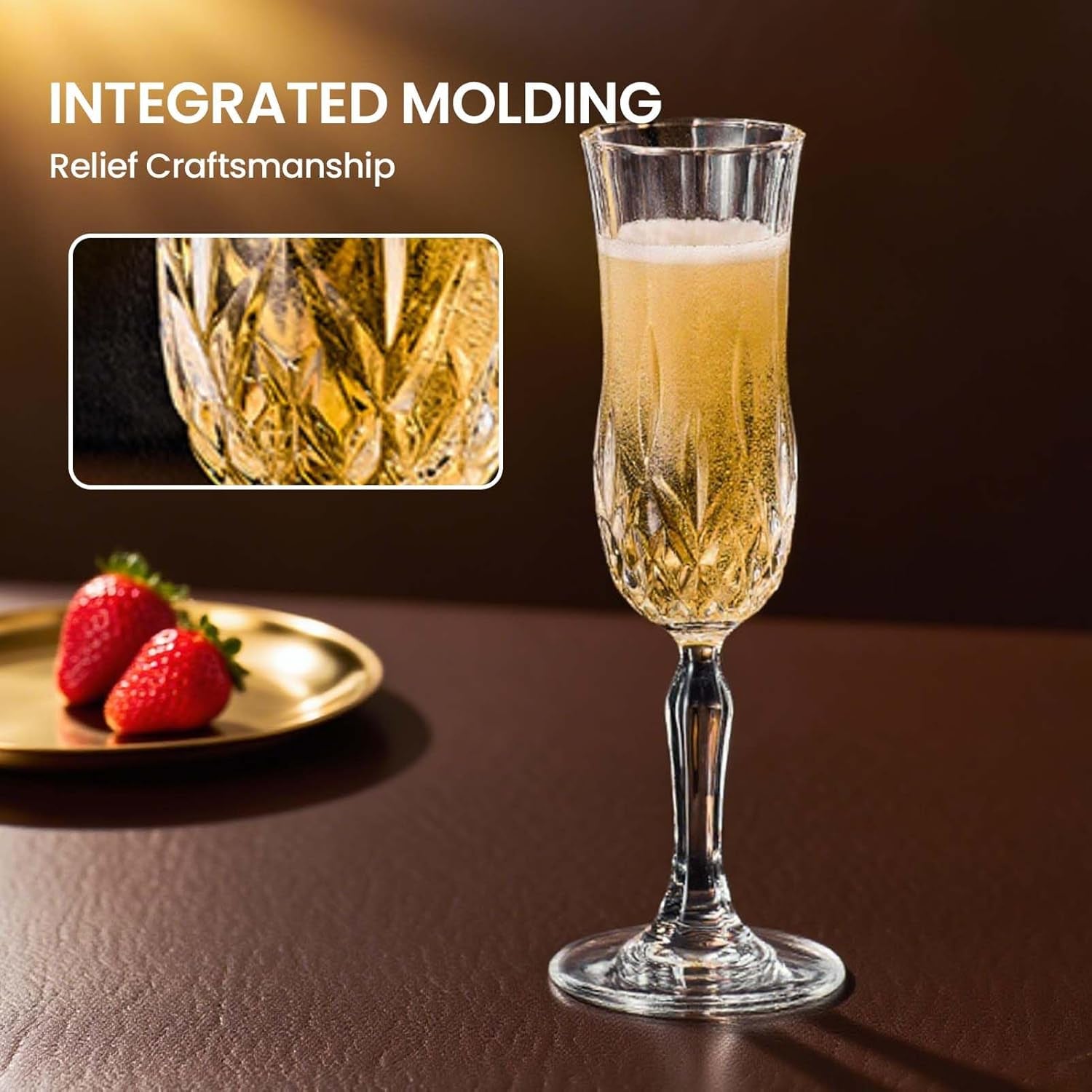 Prosecco Sparkling Wine Glasses, Crystal Champagne Flutes, Set of 6 123Ml Elegant Party Champagne Glasses, Ideal for Celebrations and Special Occasions, Premium Quality Crystal Glassware