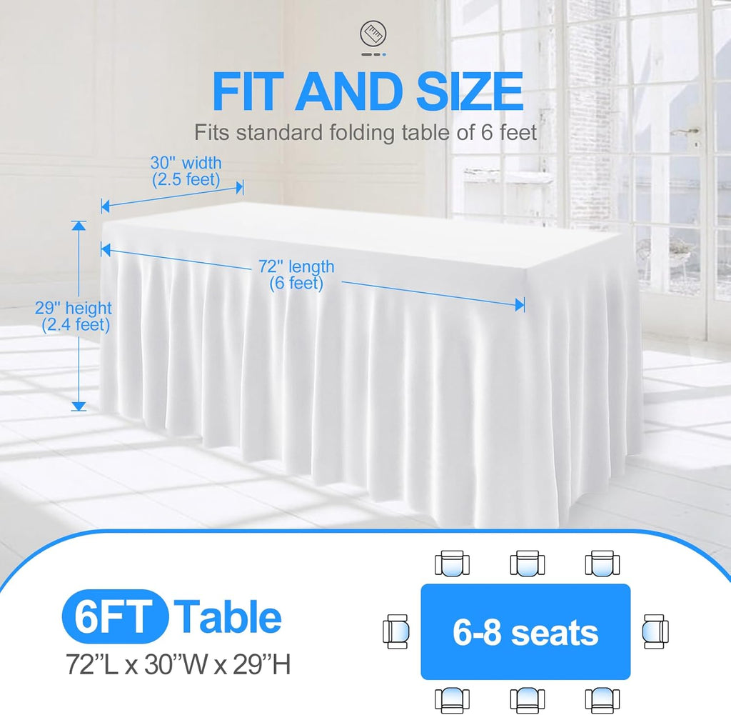 Table Skirt for Rectangle Tables 6Ft, White Spandex Tablecloth Cover for Banquet Wedding Birthday Party