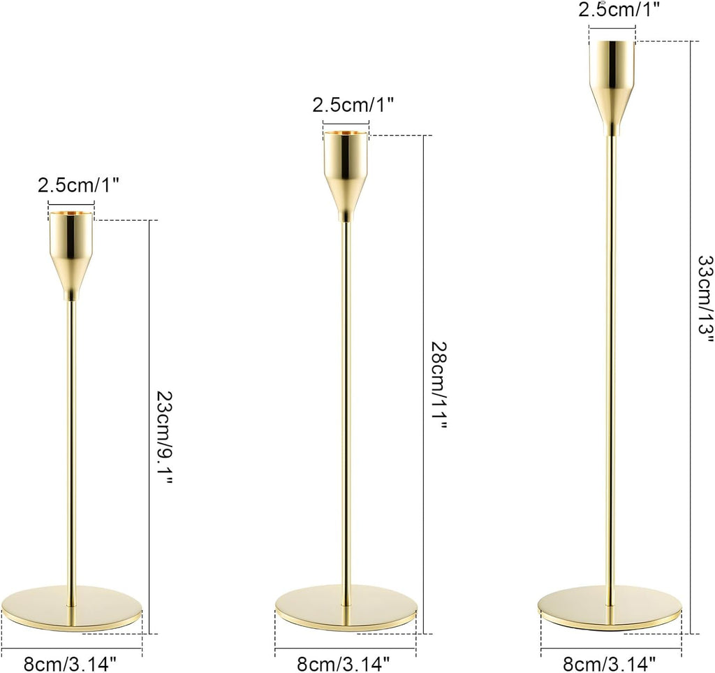 Set of 6 Gold Candlestick Holders for Taper Candles – Elegant Metal Candle Stands for Weddings, Parties & Home Decor (Fits 3/4" Candles) – Tall & Short Candle Holders