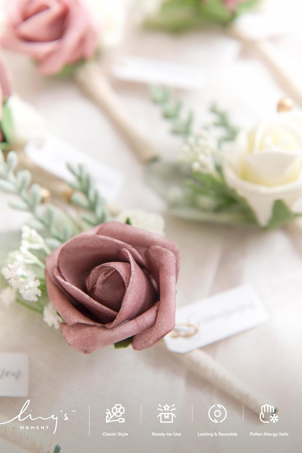 Boutonniere for Men, 6Pcs Groom Groomsmen Boutonniere, Artificial Flowers for Wedding Decor/Prom/Homecoming, Etc.Pink Dusty Rose