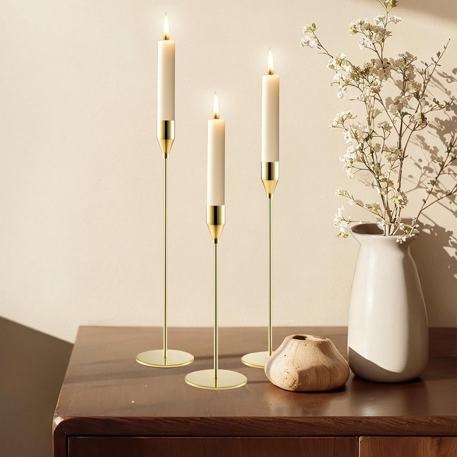 Set of 6 Gold Candlestick Holders for Taper Candles – Elegant Metal Candle Stands for Weddings, Parties & Home Decor (Fits 3/4" Candles) – Tall & Short Candle Holders