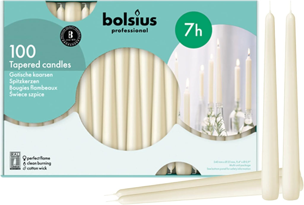 Tapered Dinner Candles (Pack of 100), Ivory, Length: 25.4 Cm/10 Inch, Wax Candles, Tabletop Restaurant Candles, Romantic Dining, P962