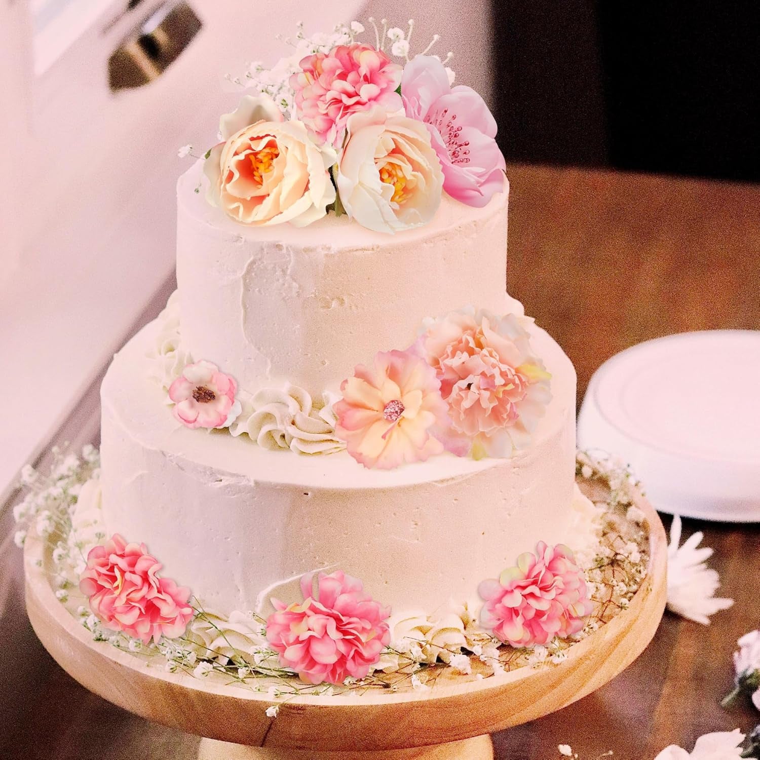 30 PCS Artificial Flowers Heads for Decoraiton, Faux Flower Heads for Cake Decorations Crafting Wedding Party Hair Accessory Home Décor, Pink Peony Roses Hydrangea