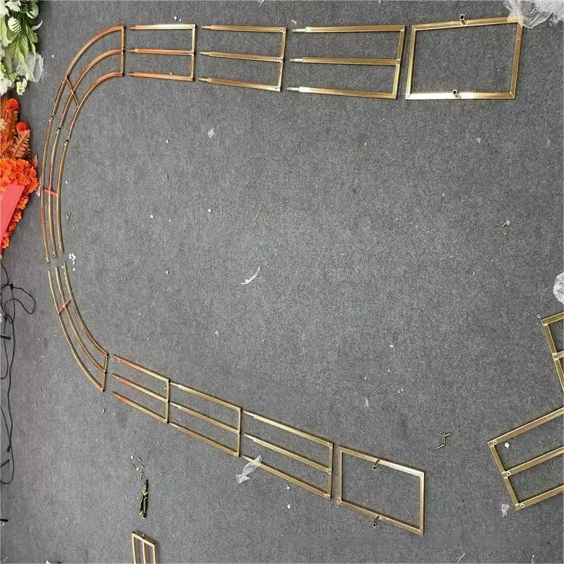 Transform Your Wedding with a 5-Piece Shiny Gold Arch Frame Set for Stunning Backdrops and Floral Displays