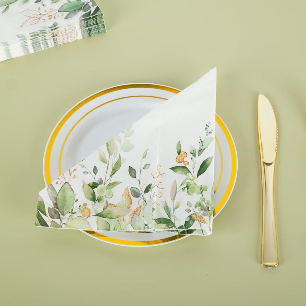 100PCS Sage Green Eucalyptus Napkins - Disposable Paper Serviettes with Greenery Print - Extra Large 40X33Cm Guest Towels for Party Decoration