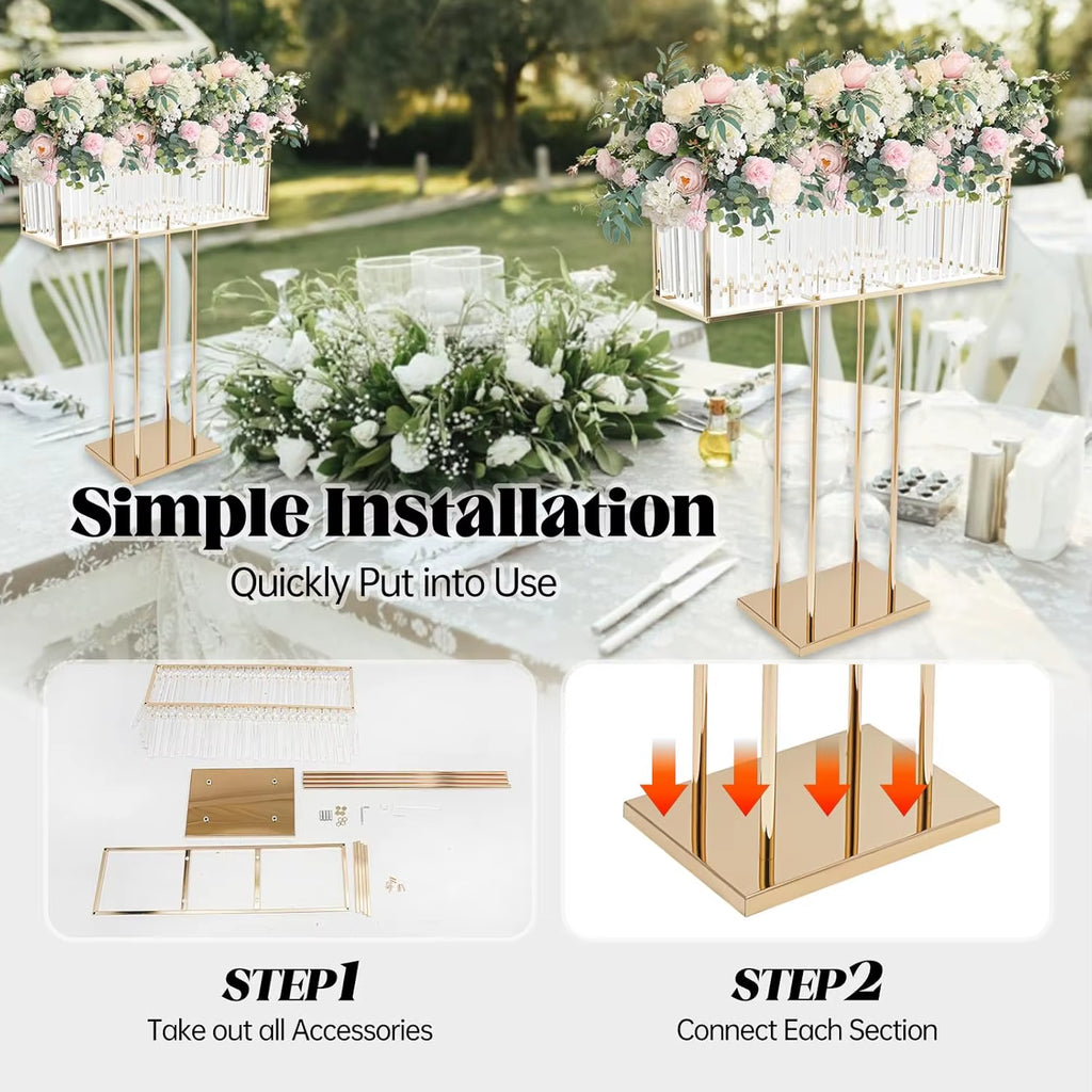 Elegant Acrylic Flower Stand with Gold Metal Base and Sparkling Pendant for Wedding and Event Decor